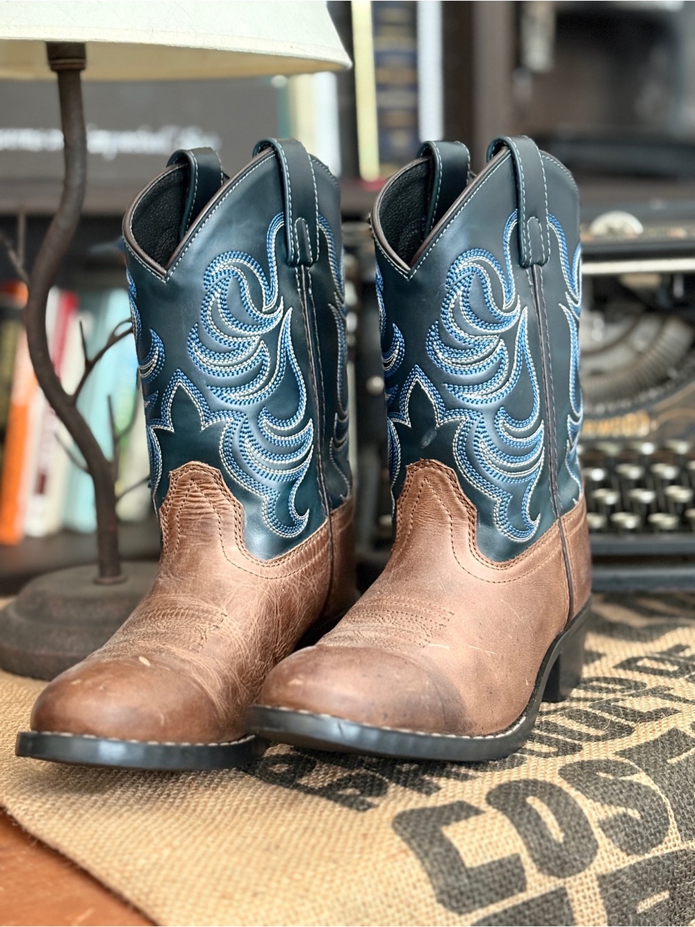 Kids Brown and Navy Western Pull-On Boots